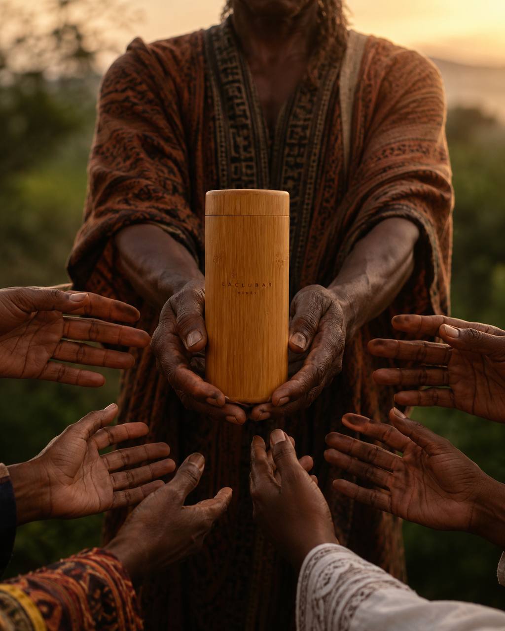 Creative Laclubar brand image of a vessel shared between many hands